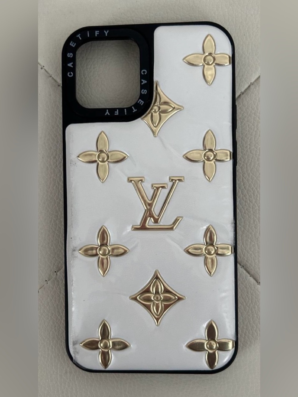 Casetify White Phone Case with Gold Monogram Accents L Vuitton iPhone case 6.1